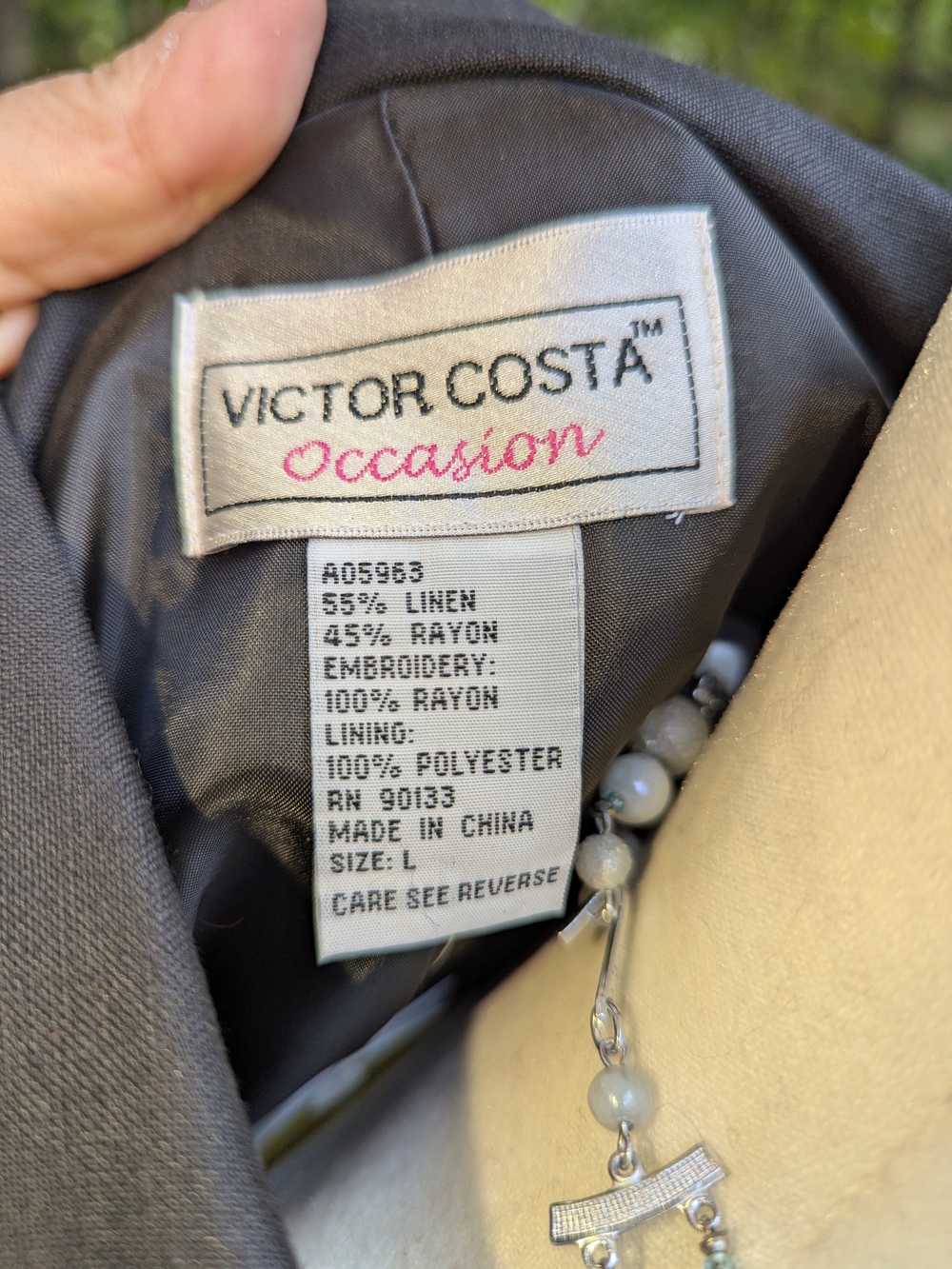 Victor Costa Black Jacket with Cream Floral Embroidery - Picture 7 of 11